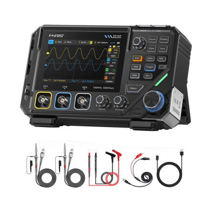 FNIRSI 2D15P (3-in-1) 2-ch Oscilloscope (100 MHz) + Multimeter + Signal Generator (Contents)