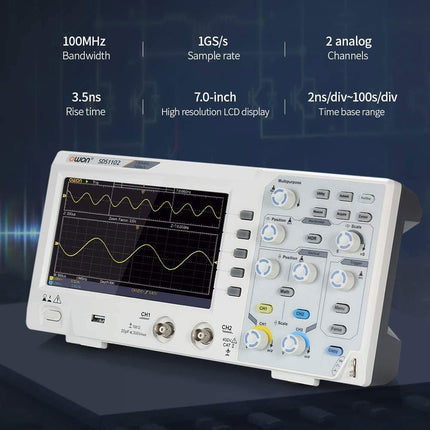 OWON SDS1102 2-ch Oscilloscope (100 MHz) - Features